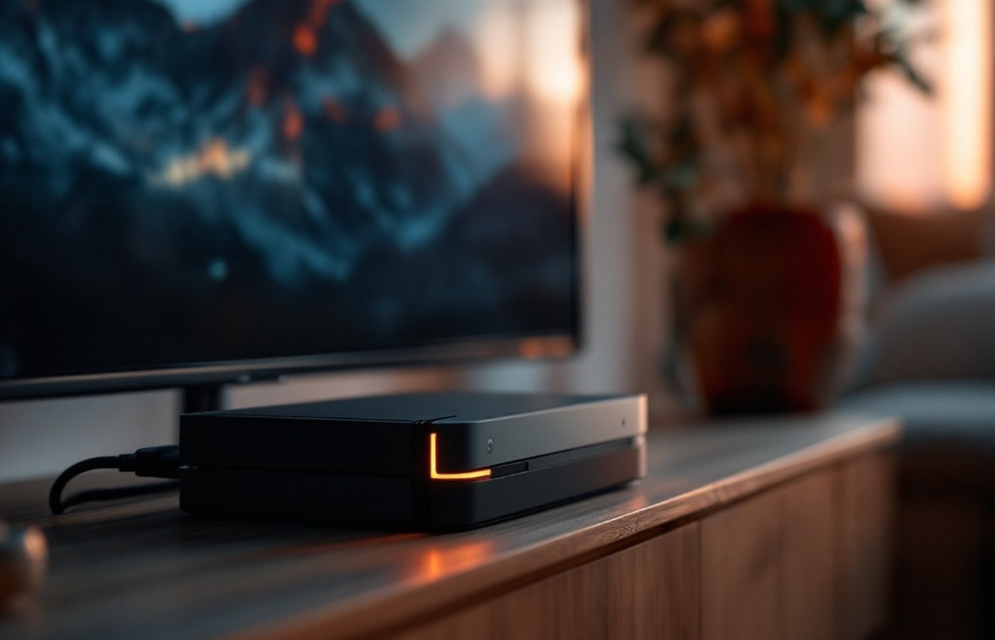 Console docked beside a TV