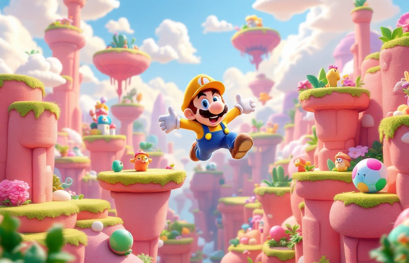 Colourful 3D platformer world from Super Mario Odyssey